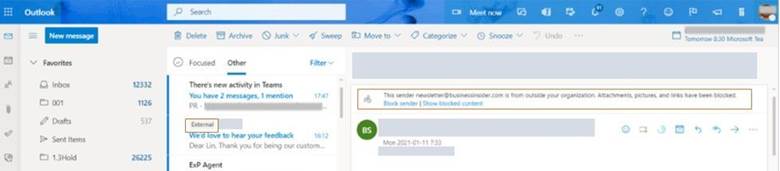 thumbnail image 1 of blog post titled                                              Native external sender callouts on email in Outlook                                             